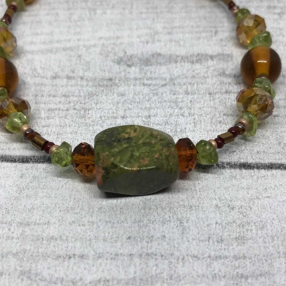 Artisan made natural stone and glass boho style bracelet